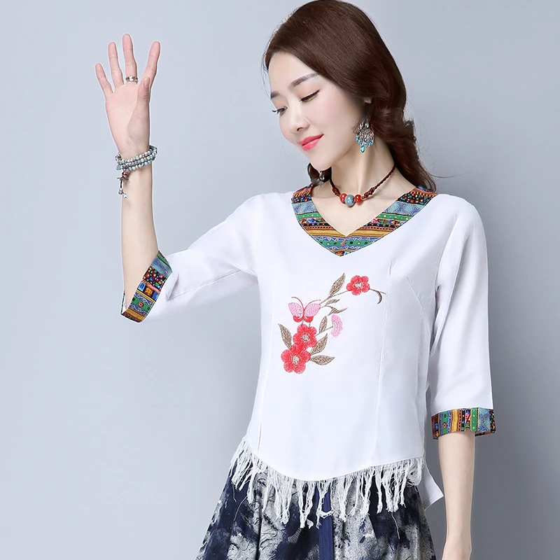 New2019 summer dress folk style cotton and linen vintage jacket Chinese embroidery embroidered 7 sleeve women's T-shirt
New2019 summer dress folk style cotton and linen vintage jacket Chinese embroidery embroidered 7 sleeve women's T-shirt