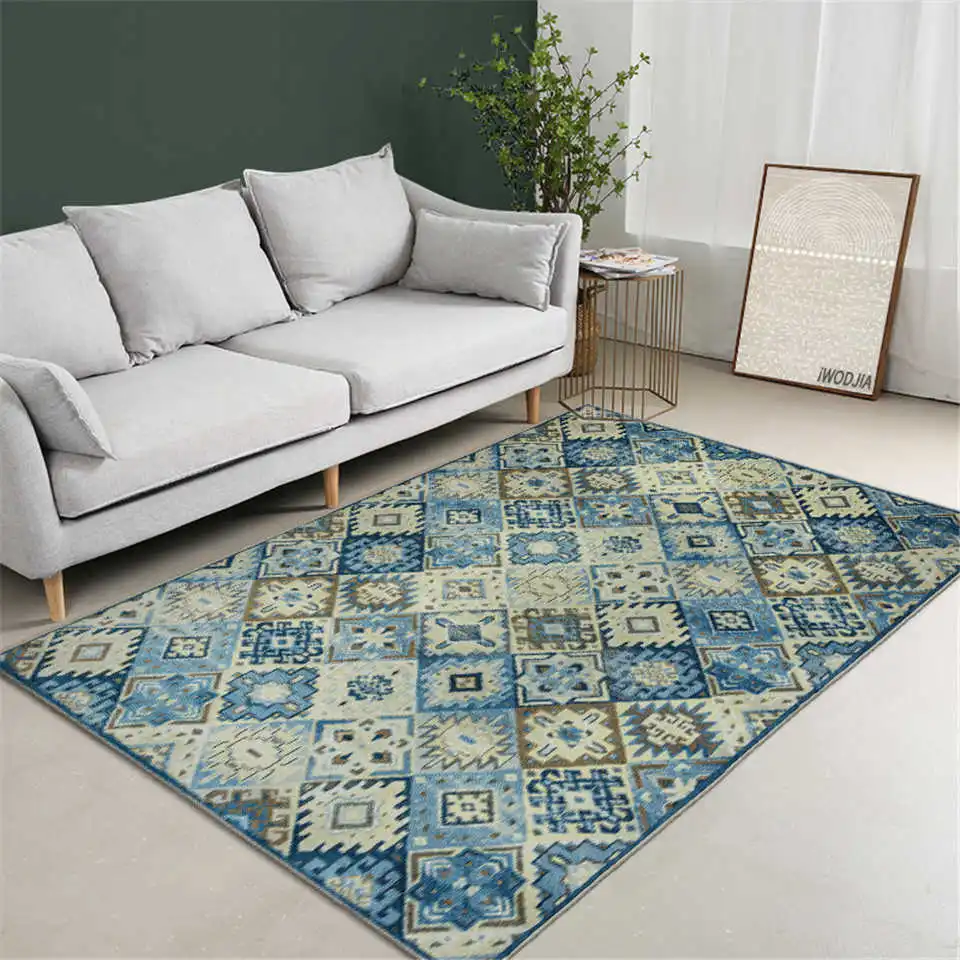 Moroccan Geometric Retro Rug Blue Ethnic Style Carpet For Living Room Anti-slip Mats Bedroom Bedside Rug Cooffee Table Carpet 
Moroccan Geometric Retro Rug Blue Ethnic Style Carpet For Living Room Anti-slip Mats Bedroom Bedside Rug Cooffee Table Carpet