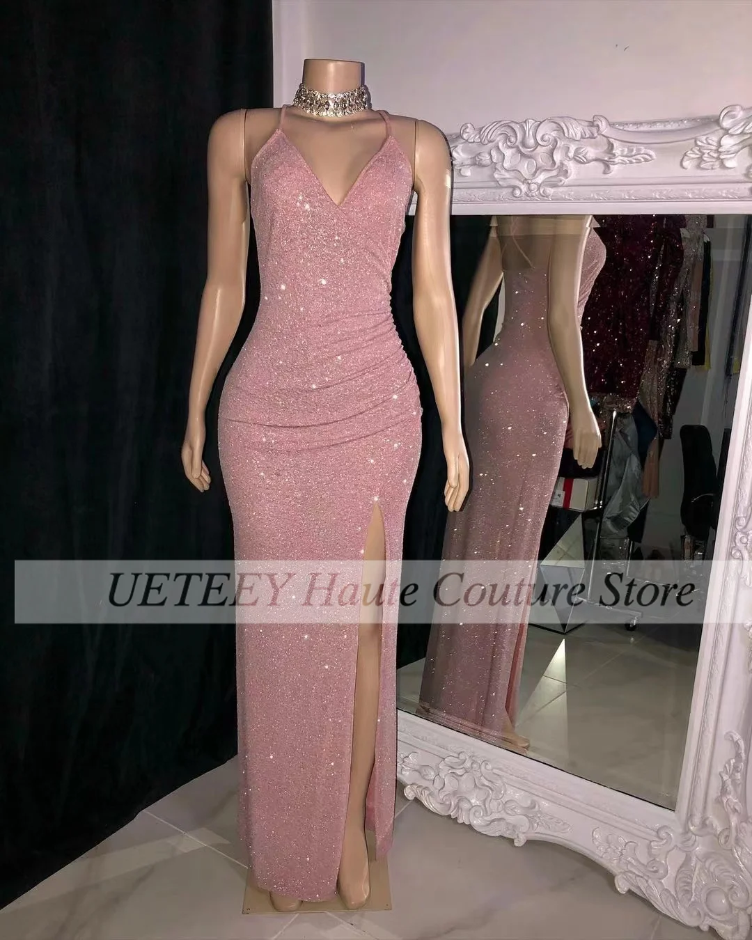 Женское вечернее платье до щиколотки, с разрезом и блестками
Женское вечернее платье до щиколотки, с разрезом и блестками