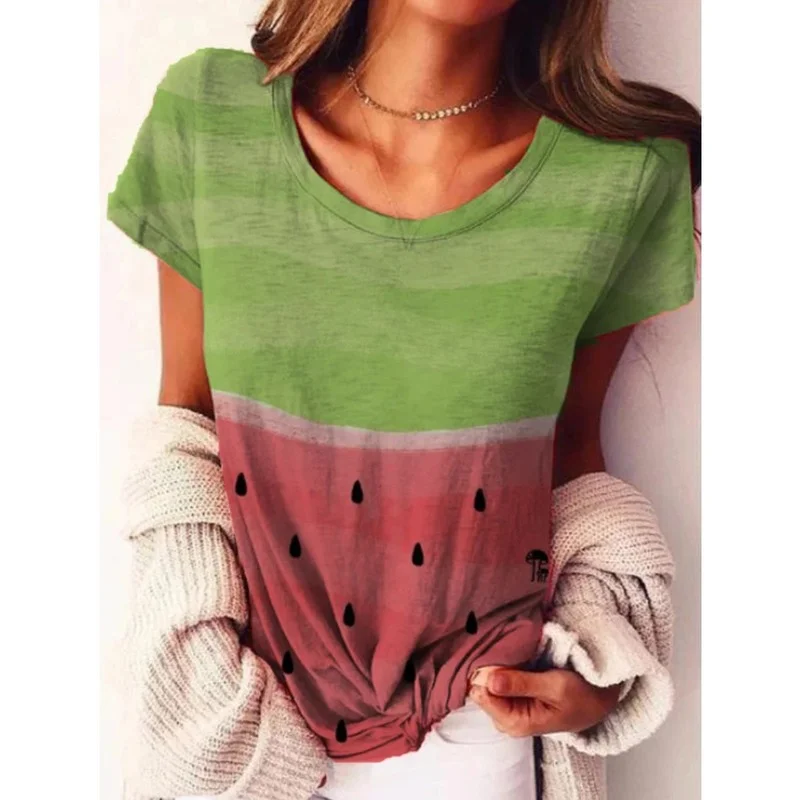 Aesthetic T Shirt Watermelon Fruit Print Women's Short Sleeve Loose Casual Tee O-Neck T-Shirt Harajuku Plus Size Tops
Aesthetic T Shirt Watermelon Fruit Print Women's Short Sleeve Loose Casual Tee O-Neck T-Shirt Harajuku Plus Size Tops