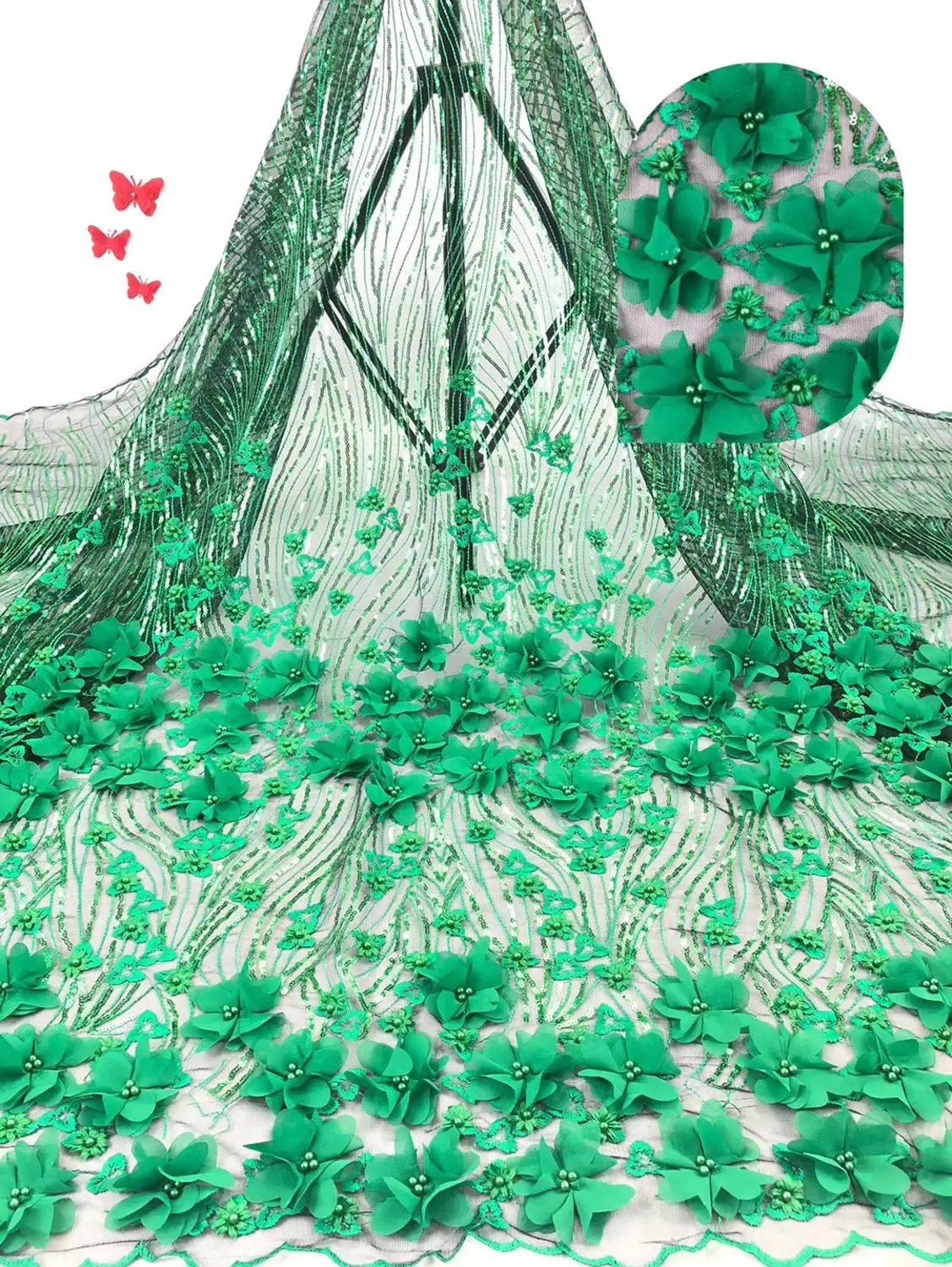 Fashion African Lace Fabric High Quality 3D Flower Fabric Embroidery with Beads French Tulle Net Lace for Wedding Dress
Fashion African Lace Fabric High Quality 3D Flower Fabric Embroidery with Beads French Tulle Net Lace for Wedding Dress