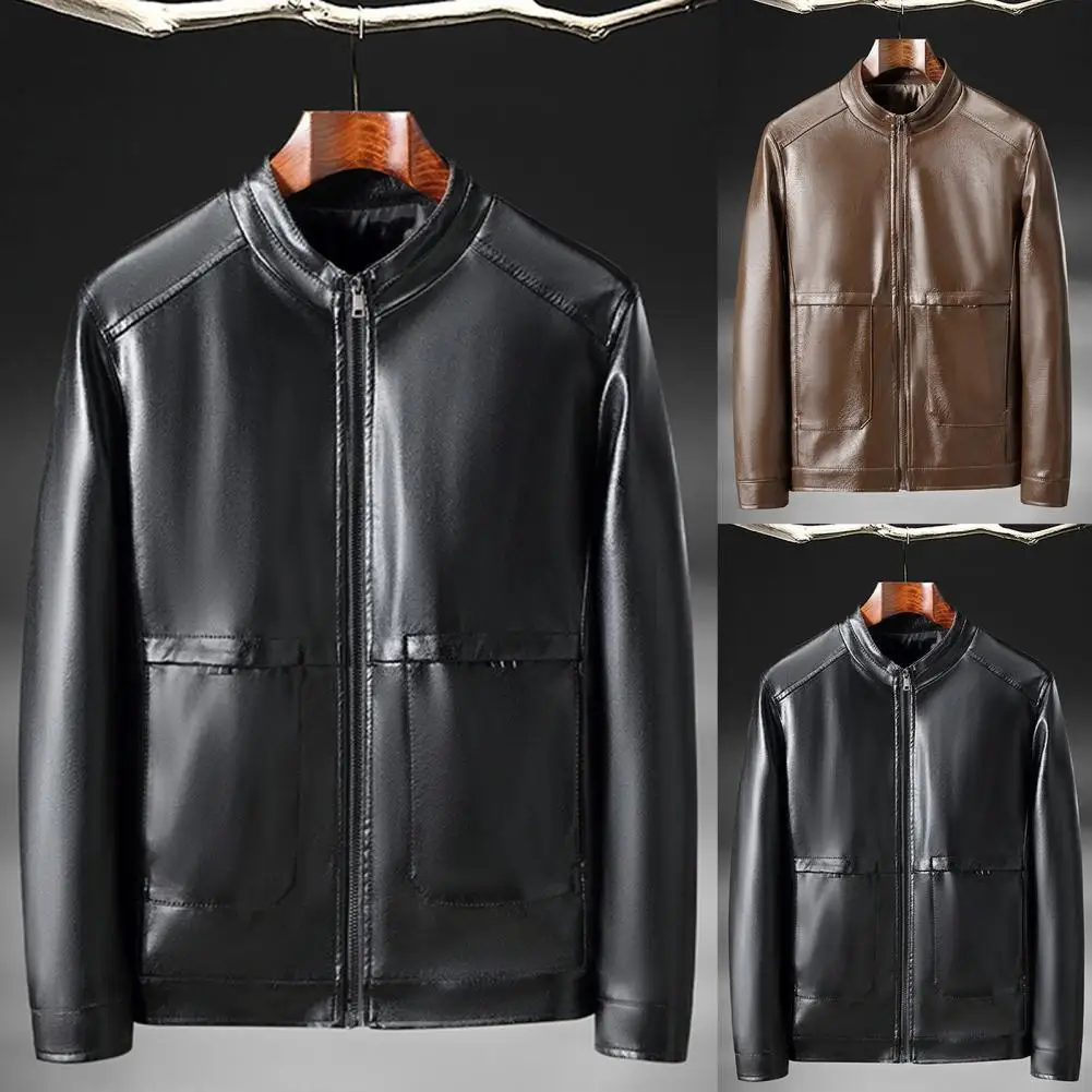 Zipper Closure Men Jacket Stand Collar Faux Leather Solid Color Handsome Motorcycle Jacket Outwear
Zipper Closure Men Jacket Stand Collar Faux Leather Solid Color Handsome Motorcycle Jacket Outwear