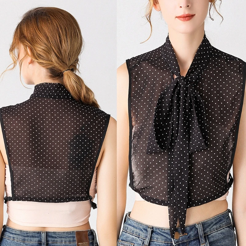 Women Polka Dot Sheer Fake Collar Lace-Up Bow Necklace Detachable Half Blouse
Women Polka Dot Sheer Fake Collar Lace-Up Bow Necklace Detachable Half Blouse