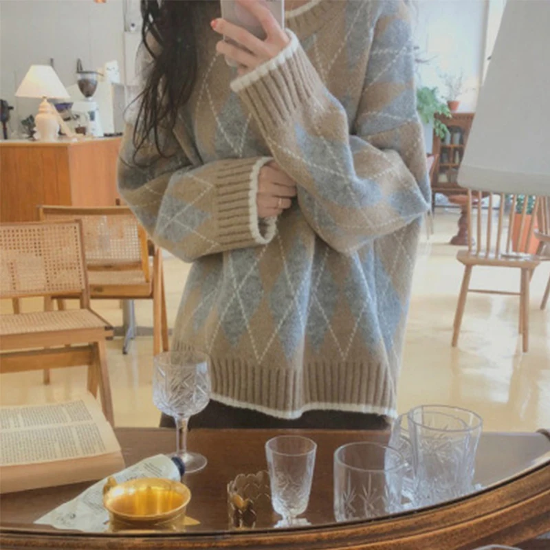 Джемпер с геометрическим рисунком, теплые пуловеры оверсайз, Женский Свободный Прямой пуловер с длинным рукавом, женский свитер в стиле Хар...
Джемпер с геометрическим рисунком, теплые пуловеры оверсайз, Женский Свободный Прямой пуловер с длинным рукавом, женский свитер в стиле Хар...