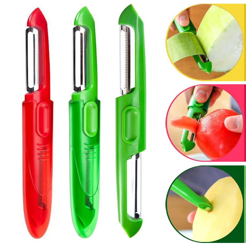 

3 In 1 Cucumber Tomato Peeler Stainless Steel Blade Portable Multifunctional Fruit Scraping Antislip Fruit Melon Planer Grater