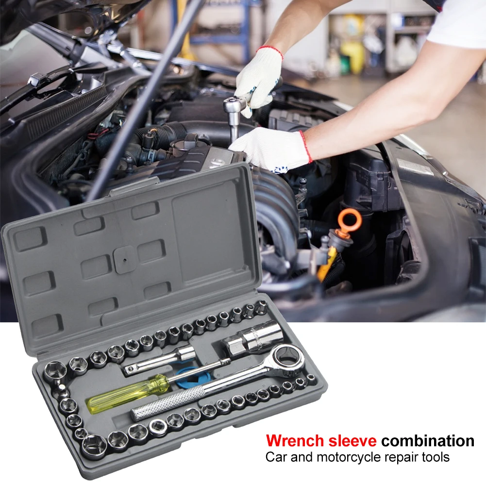 40pcs Drive Ratchet Wrench Set Automobile Motorcycle Repair Hand Tool Kit Extension Bar Hex Sockets Ratchet Handle
40pcs Drive Ratchet Wrench Set Automobile Motorcycle Repair Hand Tool Kit Extension Bar Hex Sockets Ratchet Handle