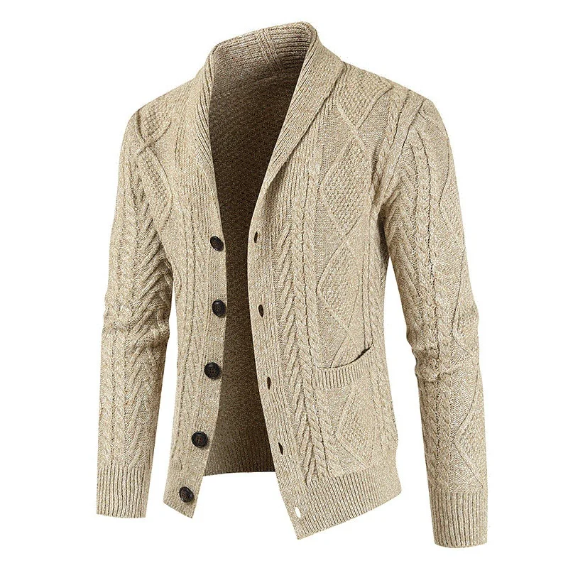 

Мужской повседневный приталенный плотный вязаный кардиган, зимний теплый свитер с воротником-шалью, кардиган, верхняя одежда