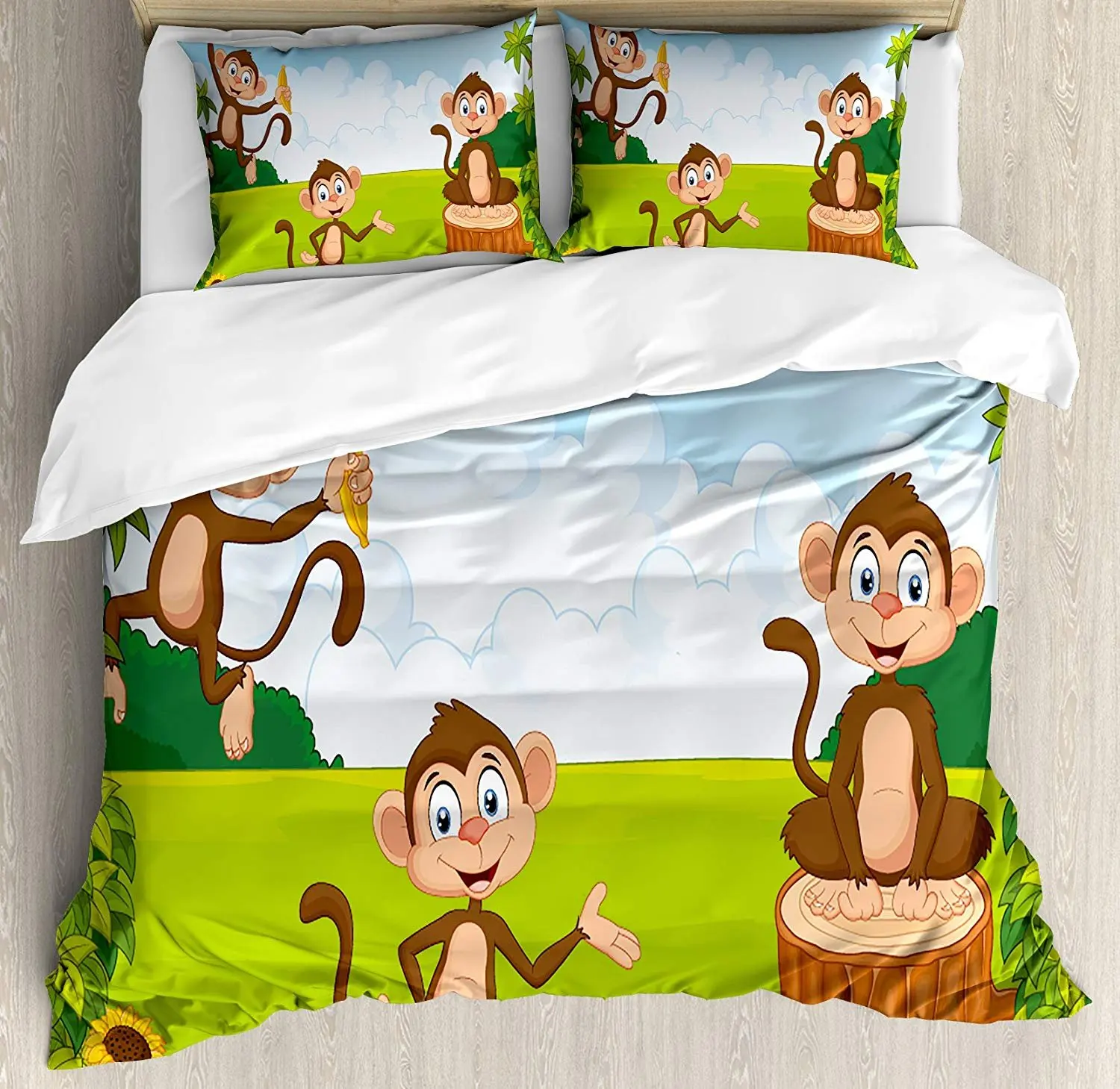 Nursery Bedding Set Three Monkeys Playing in a Tropical Forest Banana Africa Safari Nature Duvet Cover Pillowcase Bed Set
Nursery Bedding Set Three Monkeys Playing in a Tropical Forest Banana Africa Safari Nature Duvet Cover Pillowcase Bed Set