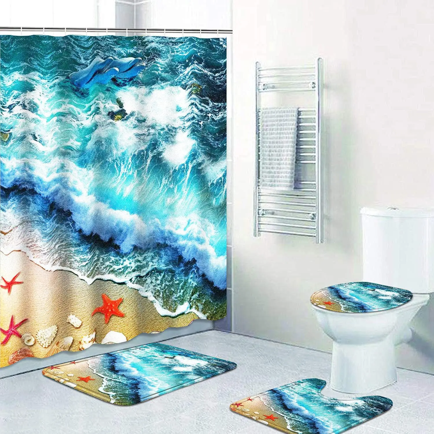 Waves And Starfish Style Bathroom Sets With Shower Curtain And Rugs And Accessories Mats Toilet Lid Cover Bath Mat Bath Curtain
Waves And Starfish Style Bathroom Sets With Shower Curtain And Rugs And Accessories Mats Toilet Lid Cover Bath Mat Bath Curtain
