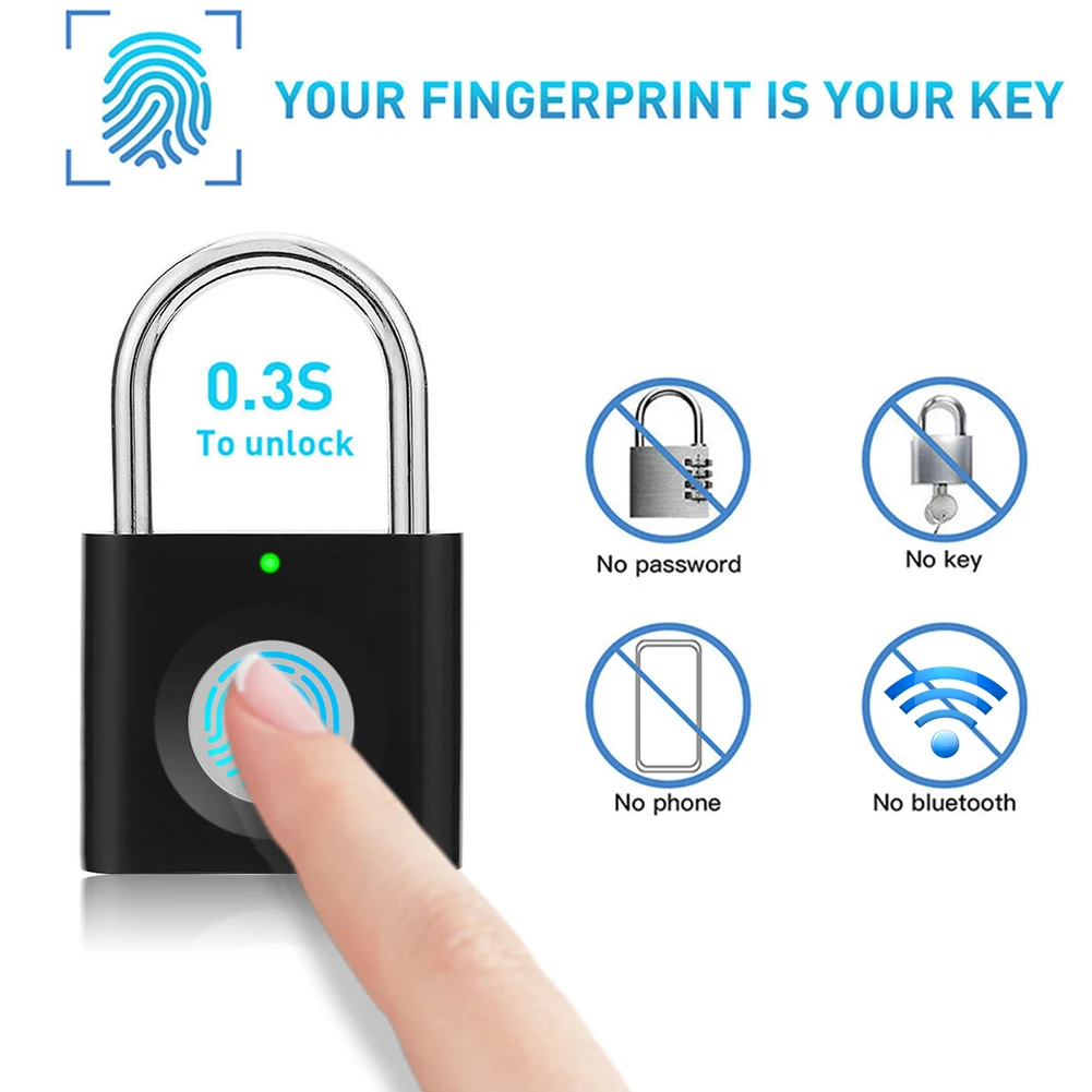 Smart Fingerprint Keyless Door Lock 0.5sec Quick Unlock Portable Anti-theft USB Rechargeable Security Padlock for Luggage Case
Smart Fingerprint Keyless Door Lock 0.5sec Quick Unlock Portable Anti-theft USB Rechargeable Security Padlock for Luggage Case