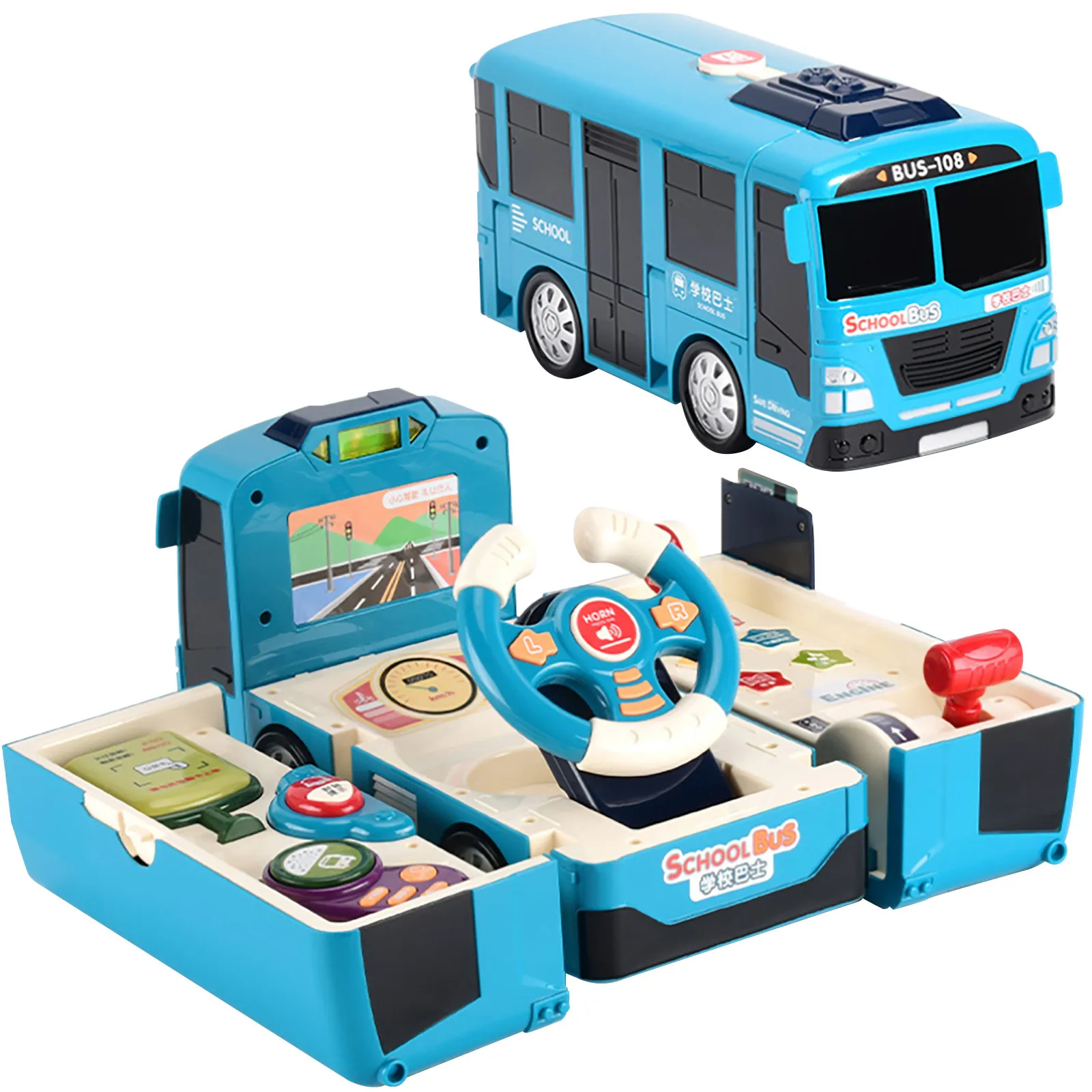 Children's multifunctional deformable bus steering wheel light inertial walking Educational Multifunctional Car Driving Toy 
Children's multifunctional deformable bus steering wheel light inertial walking Educational Multifunctional Car Driving Toy