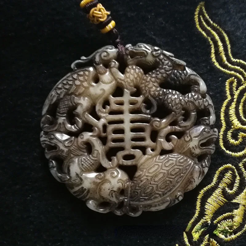 Natural Four Great Beasts Jade Pendant Double-sided Hollow Charm Jewellery Hand-Carved Pendant for Women Men Fashion Accessories
Natural Four Great Beasts Jade Pendant Double-sided Hollow Charm Jewellery Hand-Carved Pendant for Women Men Fashion Accessories