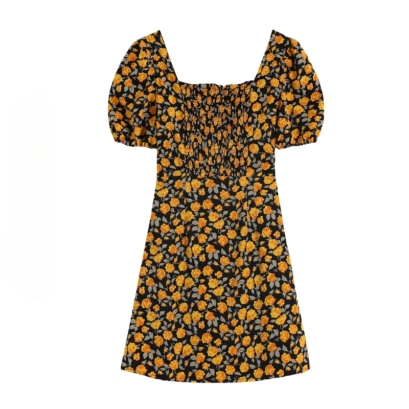 Sweet Print Puff Sleeve Square Collar Retro Women's Dress Slim Waist A Line Short Vestido De Mujer Simple Summer Femme Robe
Sweet Print Puff Sleeve Square Collar Retro Women's Dress Slim Waist A Line Short Vestido De Mujer Simple Summer Femme Robe