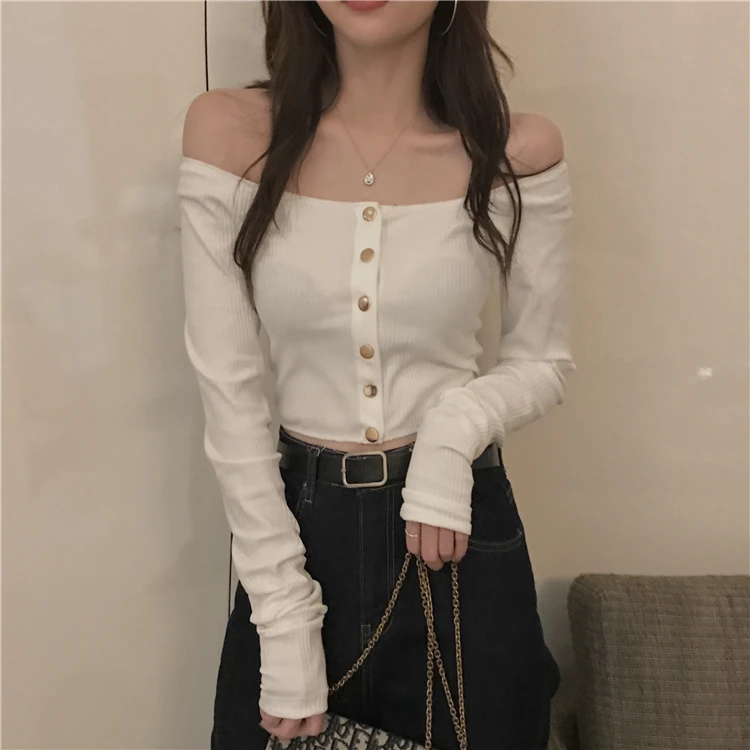 Sexy Slash Neck Crop Top Off Shoulder Long Sleeve Cardigans Female Spring Autumn Fashion Women's Clothing New T-shirts Slim Tees 
Sexy Slash Neck Crop Top Off Shoulder Long Sleeve Cardigans Female Spring Autumn Fashion Women's Clothing New T-shirts Slim Tees