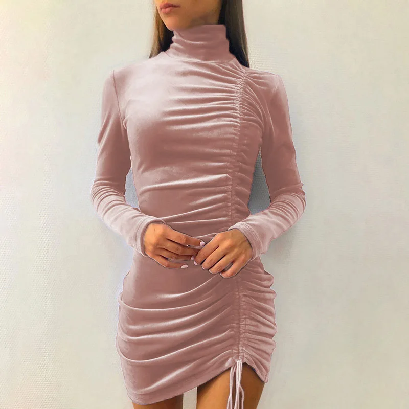 Women's Dress Autumn Suede Drawstring High Neck Dress Long Sleeve Tight-Fitting Hip Sexy Short Skirt Dress Temperament
Women's Dress Autumn Suede Drawstring High Neck Dress Long Sleeve Tight-Fitting Hip Sexy Short Skirt Dress Temperament
