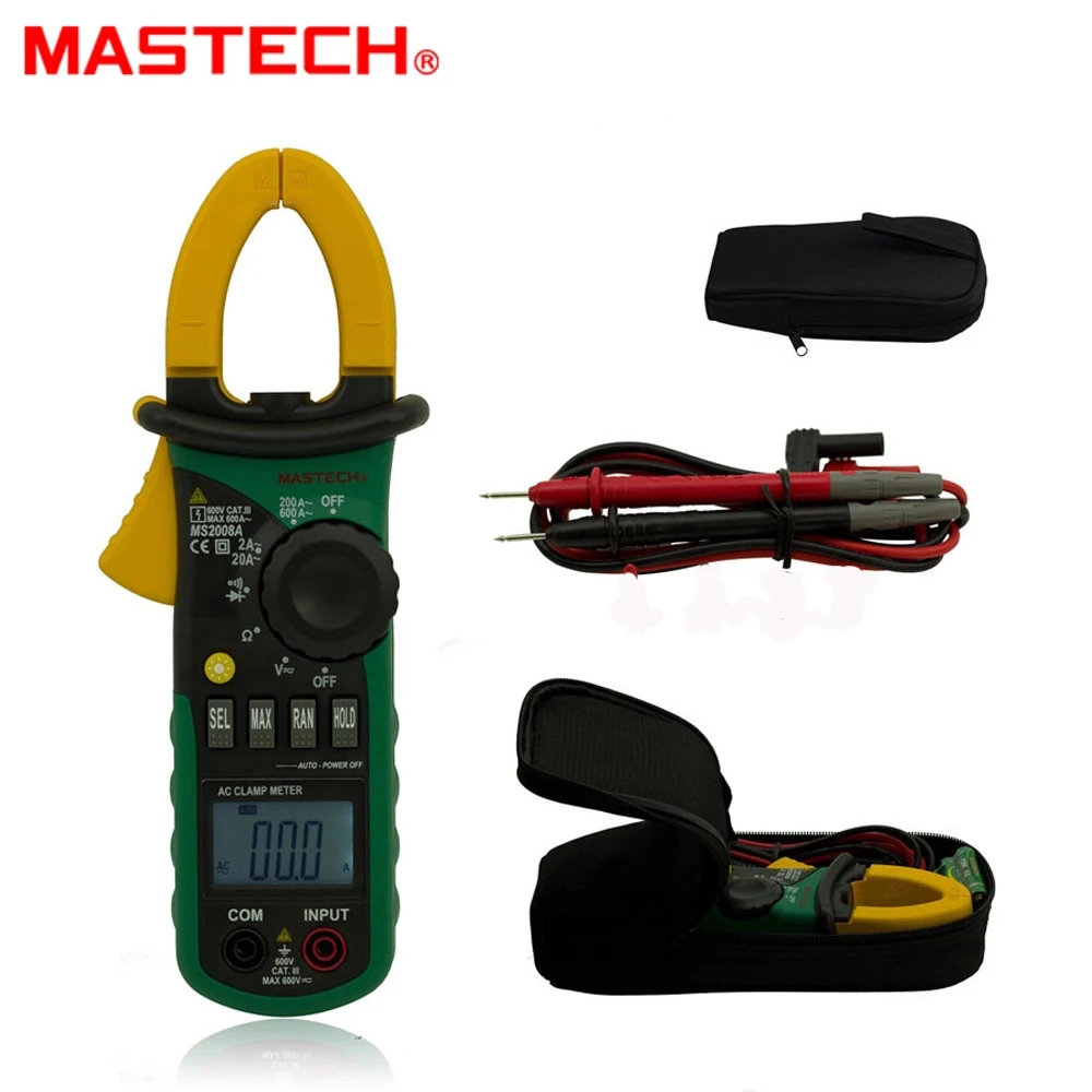 MASTECH MS2008A Цифровые токоизмерительные клещи Амперметр Вольтметр Омметр с ЖК-подсветкой 600A тестер напряжения
MASTECH MS2008A Цифровые токоизмерительные клещи Амперметр Вольтметр Омметр с ЖК-подсветкой 600A тестер напряжения