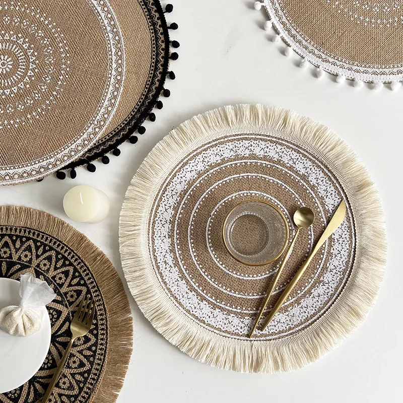 Linen Round Tassles Table Placemat Nordic Style Non-slip placemat Heat Insulation Furniture Decoration mat Coffee Cup Mats
Linen Round Tassles Table Placemat Nordic Style Non-slip placemat Heat Insulation Furniture Decoration mat Coffee Cup Mats