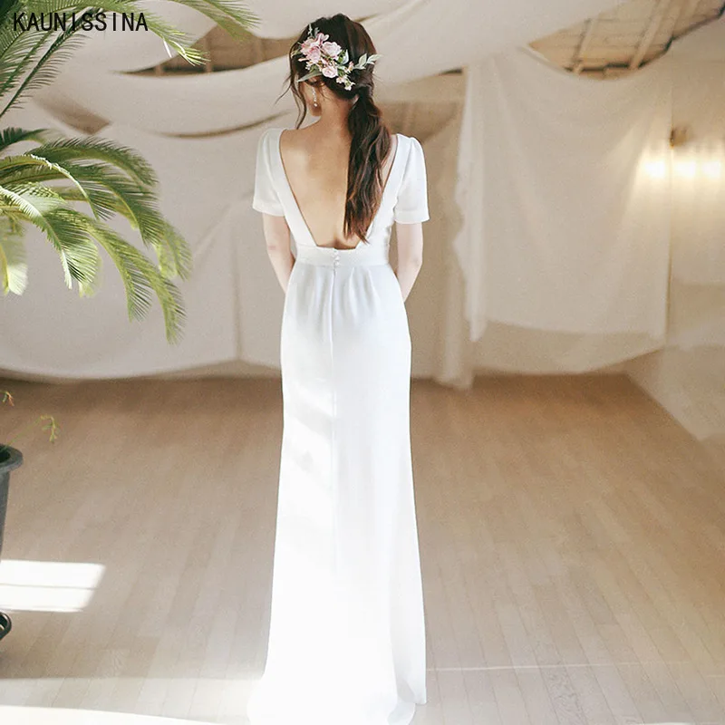 KAUNISSINA Backless Wedding Dresses for Women Short Sleeve Floor Length White Bridal Gowns Simple New Marriage Dress Vestidos
KAUNISSINA Backless Wedding Dresses for Women Short Sleeve Floor Length White Bridal Gowns Simple New Marriage Dress Vestidos