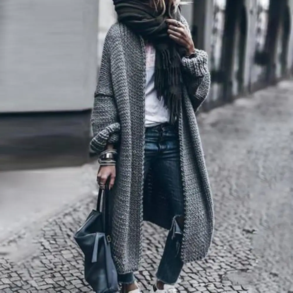 Long Sleeve Cardigan Women Winter Knitted Open Front Sweater Mid-length Coat
Long Sleeve Cardigan Women Winter Knitted Open Front Sweater Mid-length Coat