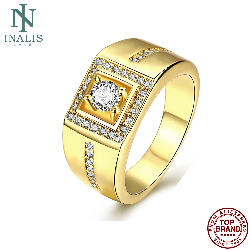 INALIS Rings For Men Gold Plated Inlay Geometric Cubic Zirconia Rings Simple Gentleman Style Engagement Wedding Fashion Jewelry
INALIS Rings For Men Gold Plated Inlay Geometric Cubic Zirconia Rings Simple Gentleman Style Engagement Wedding Fashion Jewelry