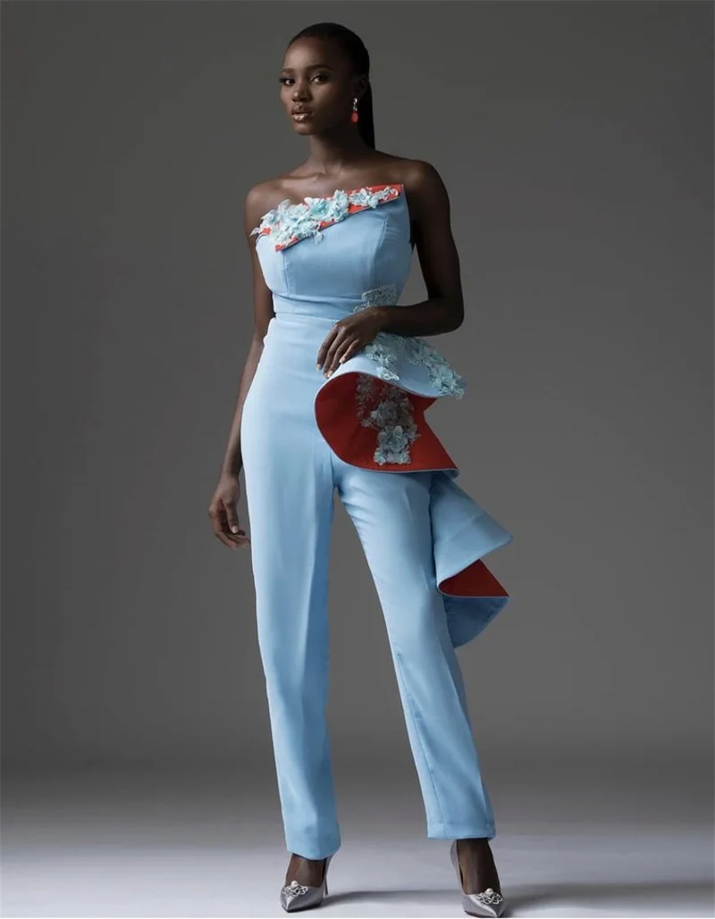 Sky Blue Jumpsuit Prom Dresses Lace Appliqued Off Shoulder Evening Dress Custom Made Sleeveless Party Gown
Sky Blue Jumpsuit Prom Dresses Lace Appliqued Off Shoulder Evening Dress Custom Made Sleeveless Party Gown