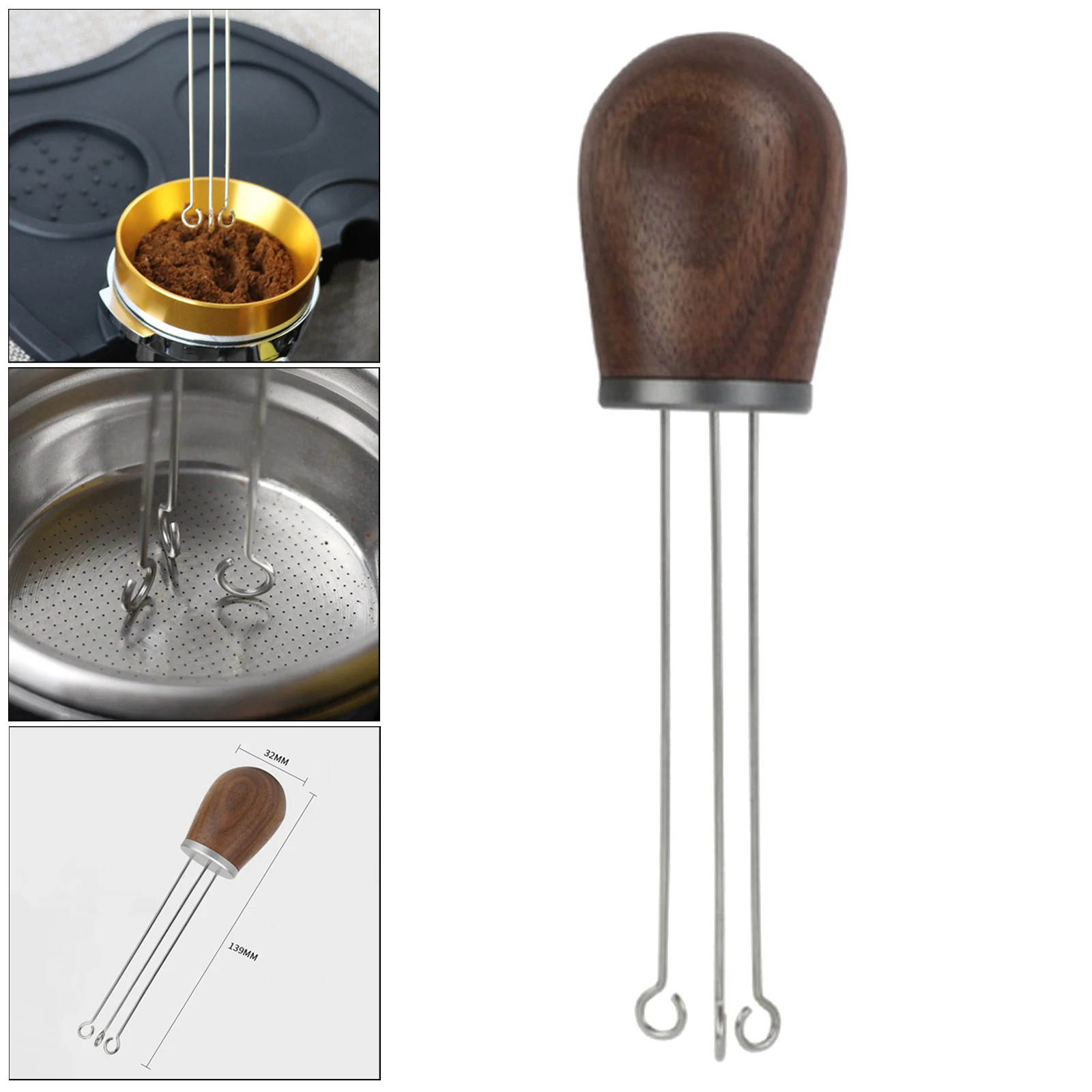 Solid Wood Handle Stainless Steel Espresso Tamper Arc-Shaped Stitch Wider Stir Area Leveler Needle Type Powder Distributor
Solid Wood Handle Stainless Steel Espresso Tamper Arc-Shaped Stitch Wider Stir Area Leveler Needle Type Powder Distributor
