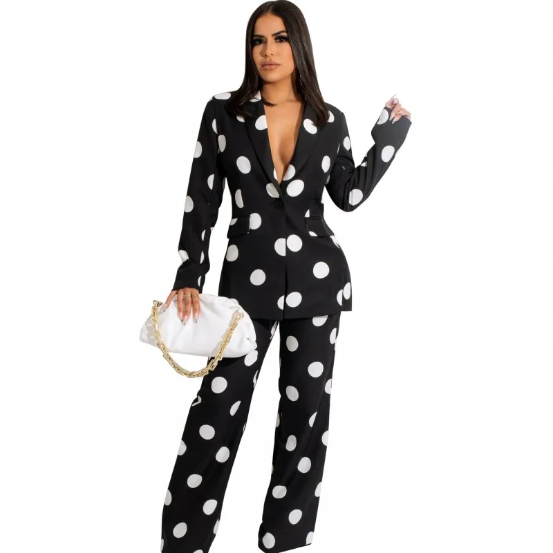 Blazer Two Piece Set Women Single Button Full Sleeve Jacket Top Outfits Autumn New Dot Print Casual OL Wide Leg Pant Blazer Suit
Blazer Two Piece Set Women Single Button Full Sleeve Jacket Top Outfits Autumn New Dot Print Casual OL Wide Leg Pant Blazer Suit