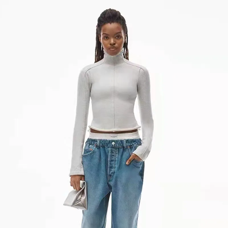Autumn 21 new style hem side slit terry cloth stretch slim long-sleeved turtleneck women's solid color zipper top
Autumn 21 new style hem side slit terry cloth stretch slim long-sleeved turtleneck women's solid color zipper top