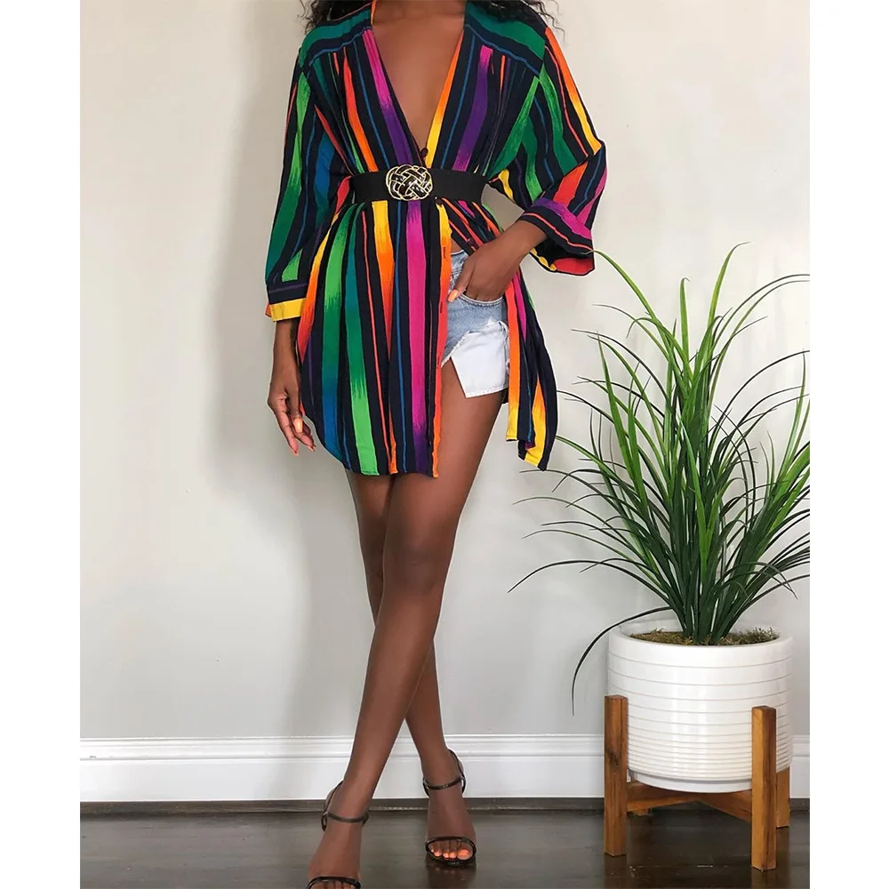 Ursuper Fashion Women Casual Color Block Rainbow Sexy Turn Down Collar Striped Tropical Night Club Holiday Beach Fashion Shirt
Ursuper Fashion Women Casual Color Block Rainbow Sexy Turn Down Collar Striped Tropical Night Club Holiday Beach Fashion Shirt