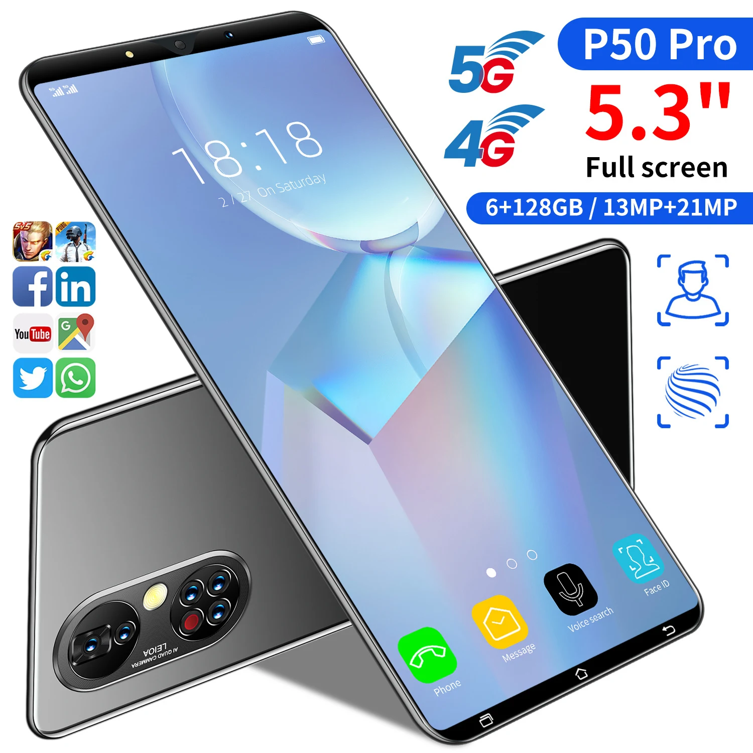 Global Version P50 Pro 5.3 Inch Mini Smartphone 6+128GB 10 Core Fingerprint ID 13+21MP 4950mAh MTK6889 Andriod 11 Mobilephone
Global Version P50 Pro 5.3 Inch Mini Smartphone 6+128GB 10 Core Fingerprint ID 13+21MP 4950mAh MTK6889 Andriod 11 Mobilephone