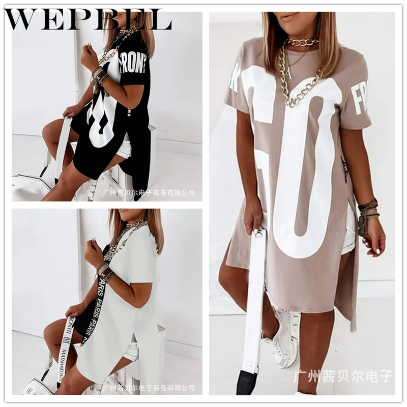 WEPBEL Women Casual Loose Letter Print Shirt Dress Ladies Short Sleeve O Neck Mini Dress
WEPBEL Women Casual Loose Letter Print Shirt Dress Ladies Short Sleeve O Neck Mini Dress