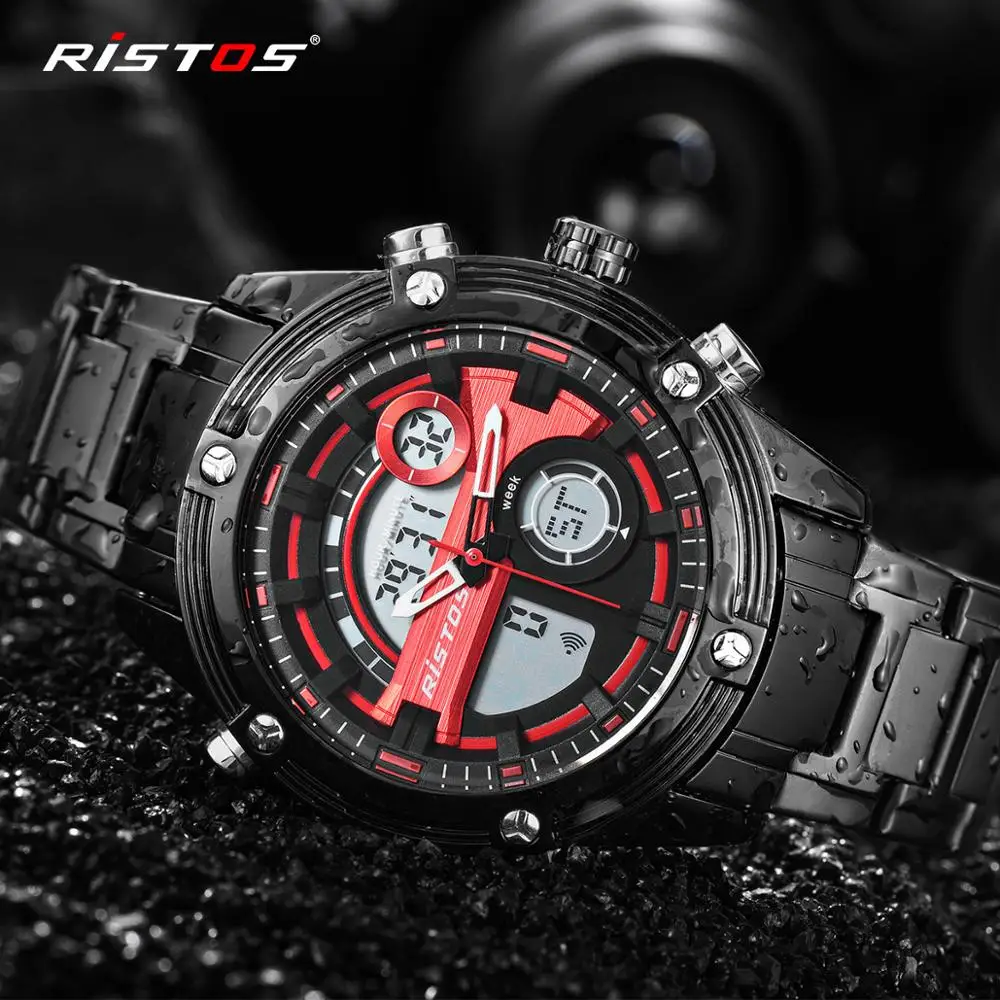 RISTOS многофункциональный хронограф мужские спортивные часы из нержавеющей стали
