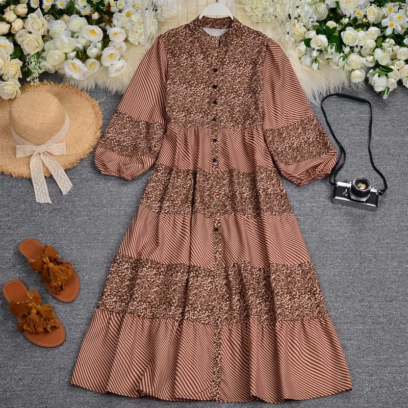 2021 Vintage Spring Autumn A Line Single Breasted Lantern Sleeve Mini Dress Women's Casual Streetwear Holiday Robe Dress Feme 
2021 Vintage Spring Autumn A Line Single Breasted Lantern Sleeve Mini Dress Women's Casual Streetwear Holiday Robe Dress Feme