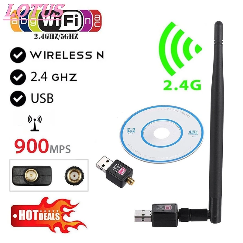 2.4GHz USB Wireless Wifi Adapter 900Mbps 802.11b/n/g USB Ethernet Adapter Wi-fi Receiver Wireless Network Card
2.4GHz USB Wireless Wifi Adapter 900Mbps 802.11b/n/g USB Ethernet Adapter Wi-fi Receiver Wireless Network Card