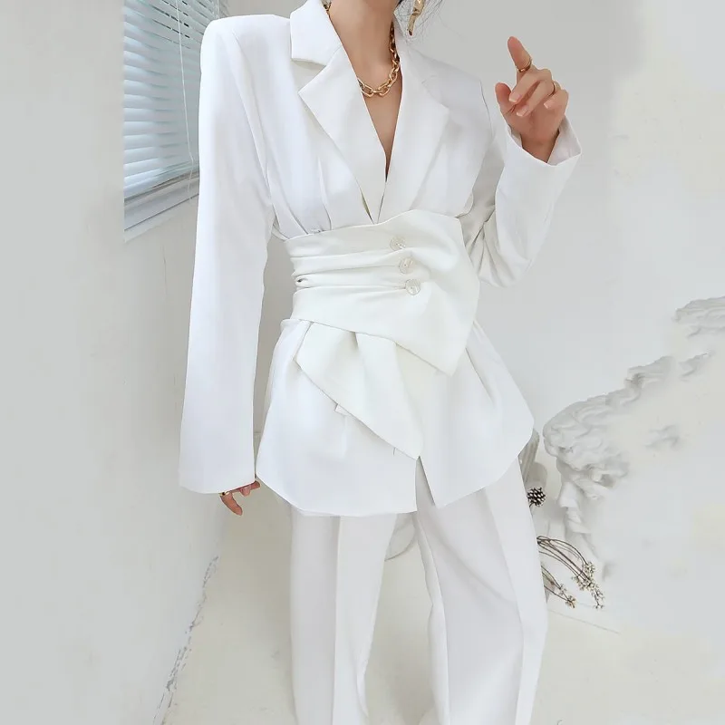 Designer White Suits Sets Women Fashion Slim Asymmetrical Sashes Blazers Wide Leg Suit Pants Elegant Office Ladies Two Piece Set
Designer White Suits Sets Women Fashion Slim Asymmetrical Sashes Blazers Wide Leg Suit Pants Elegant Office Ladies Two Piece Set