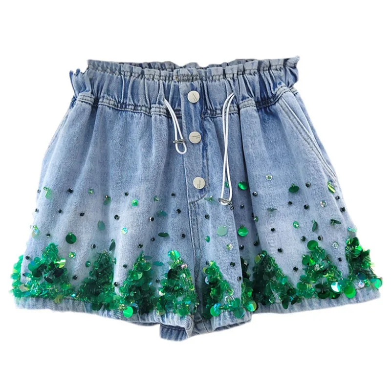 SeeBeautiful Sequins Stitching Loose Denim Shorts Elastic Waist Single Breasted Drawstring Female New Fashion 2021 Summer E735
SeeBeautiful Sequins Stitching Loose Denim Shorts Elastic Waist Single Breasted Drawstring Female New Fashion 2021 Summer E735