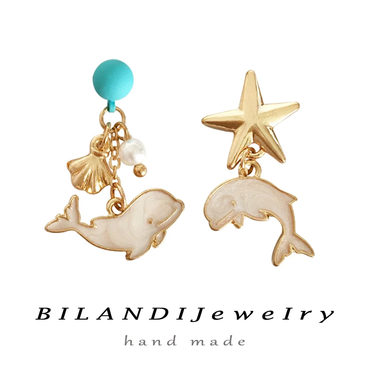 S925 needle Lovely Fish Drop Earrings Cute Design New Golden Plating Star New Asymmetrical Dolphin Dangle Earrings For Girl Gift
S925 needle Lovely Fish Drop Earrings Cute Design New Golden Plating Star New Asymmetrical Dolphin Dangle Earrings For Girl Gift
