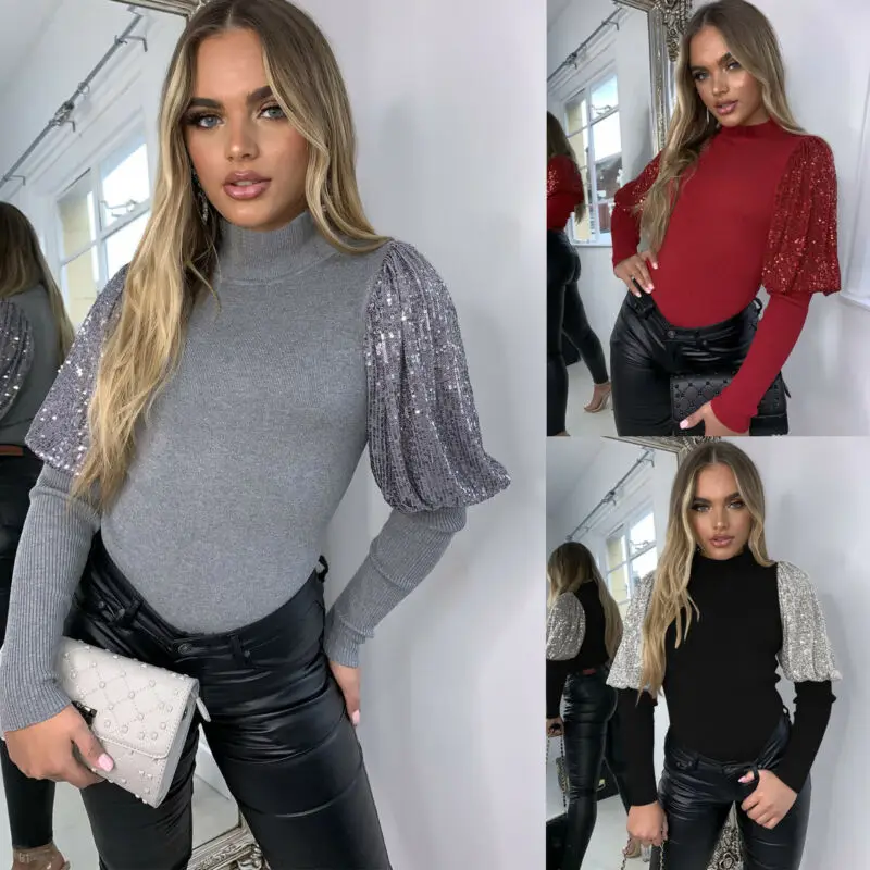 Women Autumn Sequins Puff Sleeve Tops Pullover Knitted Top Long Sleeve Turtleneck Blouse
Women Autumn Sequins Puff Sleeve Tops Pullover Knitted Top Long Sleeve Turtleneck Blouse