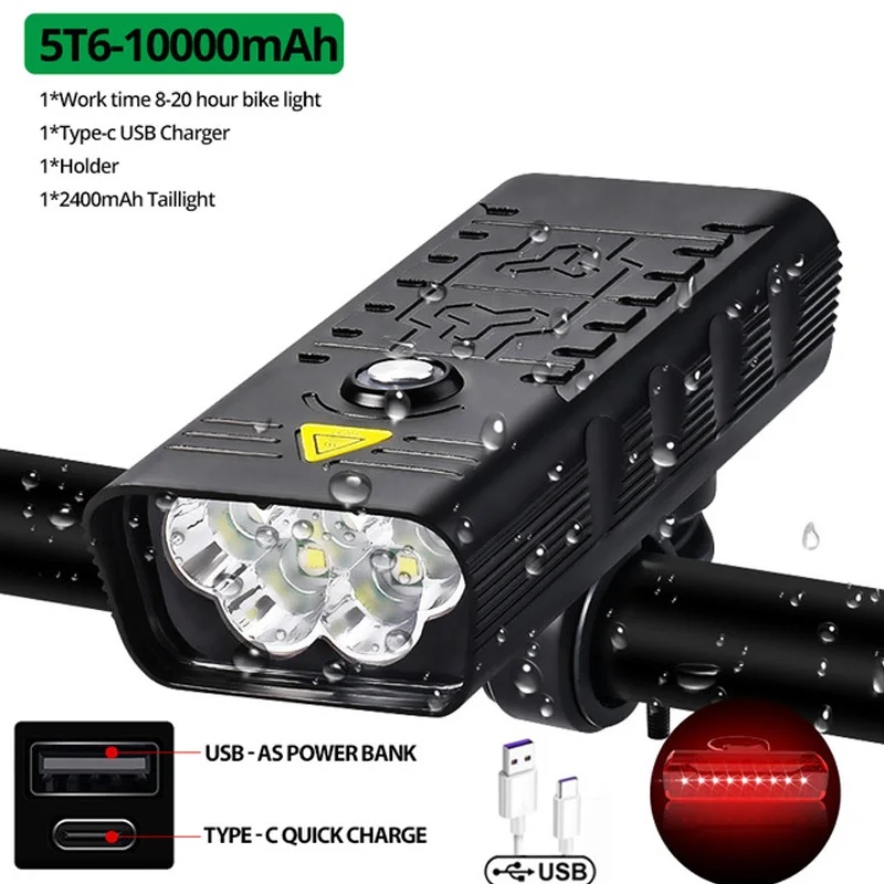 4 Modes Powerful 10000mAh Bike Light Front Bike Headlight 5T6 LED Flashlights Front Lights Rear USB Rechargeable with Taillight 
4 Modes Powerful 10000mAh Bike Light Front Bike Headlight 5T6 LED Flashlights Front Lights Rear USB Rechargeable with Taillight