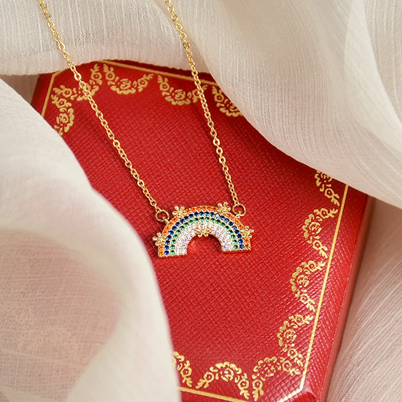 Exquisite Romantic 14k Real Gold Rainbow Flowers Pendant Necklace for Women Girl High Quality Jewelry Chain AAA Zircon Fine Gift 
Exquisite Romantic 14k Real Gold Rainbow Flowers Pendant Necklace for Women Girl High Quality Jewelry Chain AAA Zircon Fine Gift
