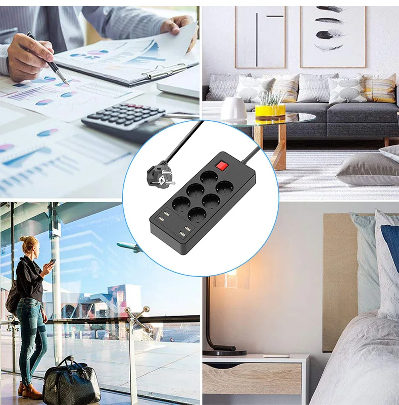 TESSAN Multiple Socket Power Strip Surge Protector 6 AC Outlets EU Power Adapter with 1.5m Extension Cord 4 USB Charging Ports
TESSAN Multiple Socket Power Strip Surge Protector 6 AC Outlets EU Power Adapter with 1.5m Extension Cord 4 USB Charging Ports
