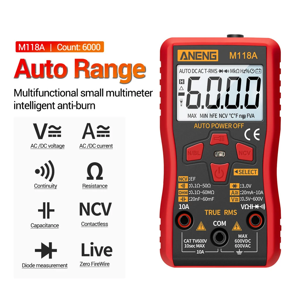 6000 Counts M118A Mini Digital Multimeter Tester Auto Mmultimetro True Rms Tranistor Meter With NCV Data Hold Flashlight
6000 Counts M118A Mini Digital Multimeter Tester Auto Mmultimetro True Rms Tranistor Meter With NCV Data Hold Flashlight