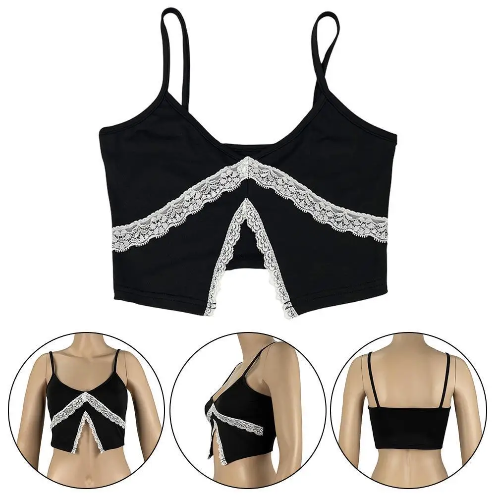 Summer Sexy Black Lace Sleeveless Y2K Crop Top Front Split Camisole Gothic Women Backless Sexy Strap Tanks
Summer Sexy Black Lace Sleeveless Y2K Crop Top Front Split Camisole Gothic Women Backless Sexy Strap Tanks