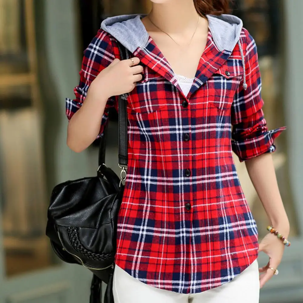 Women Sweatshirts Fashion Loose Long Sleeve Classic Plaid Hood Button-up Cotton Shirt Lady Coat Autumn
Women Sweatshirts Fashion Loose Long Sleeve Classic Plaid Hood Button-up Cotton Shirt Lady Coat Autumn