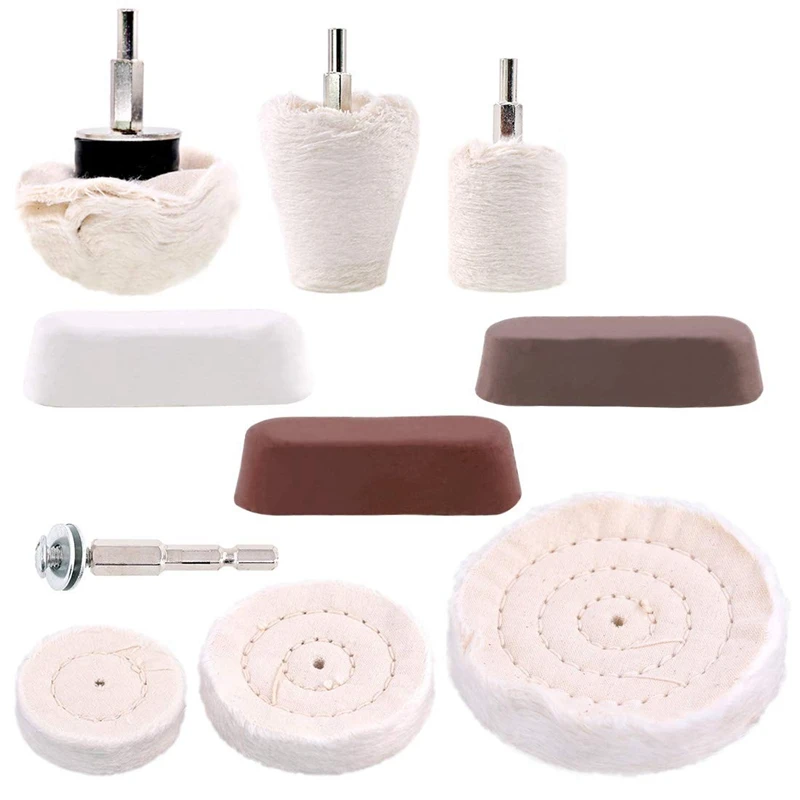 10 Pcs Buffing Pad Polishing Wheel Kits with 3Pcs Rouge Compound with 1/4 inch Handle, for Manifold, Aluminum, Stainless Steel,
10 Pcs Buffing Pad Polishing Wheel Kits with 3Pcs Rouge Compound with 1/4 inch Handle, for Manifold, Aluminum, Stainless Steel,