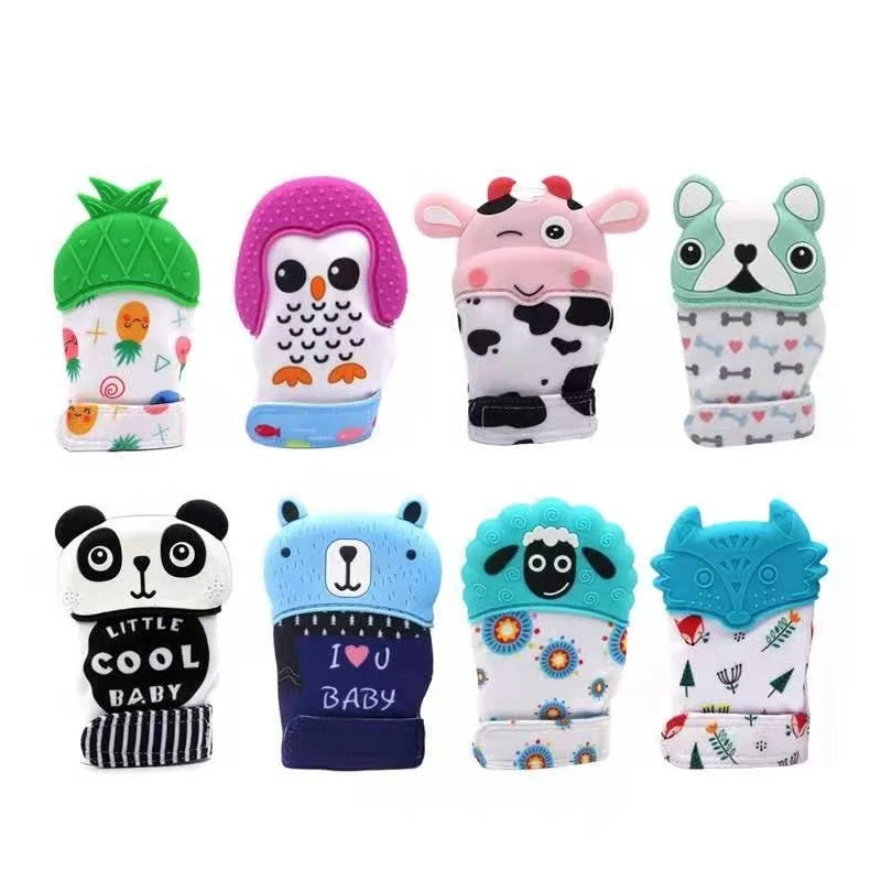Baby Teether Glove Cute Cartoon Star Pattern Baby Teething Glove Adjustable Anti-bite Baby Chew Glove Toys Infant Oral Care