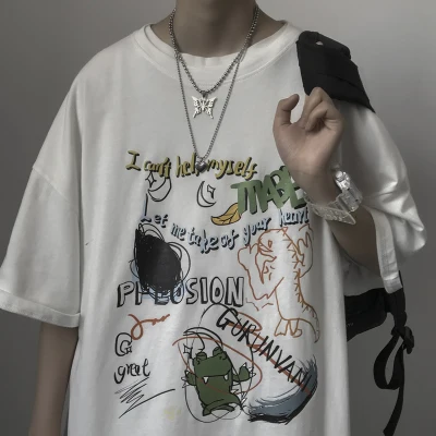 han Tide brand graffiti T-shirt men's summer loose round neck half sleeve top casual couple short sleeves 
han Tide brand graffiti T-shirt men's summer loose round neck half sleeve top casual couple short sleeves