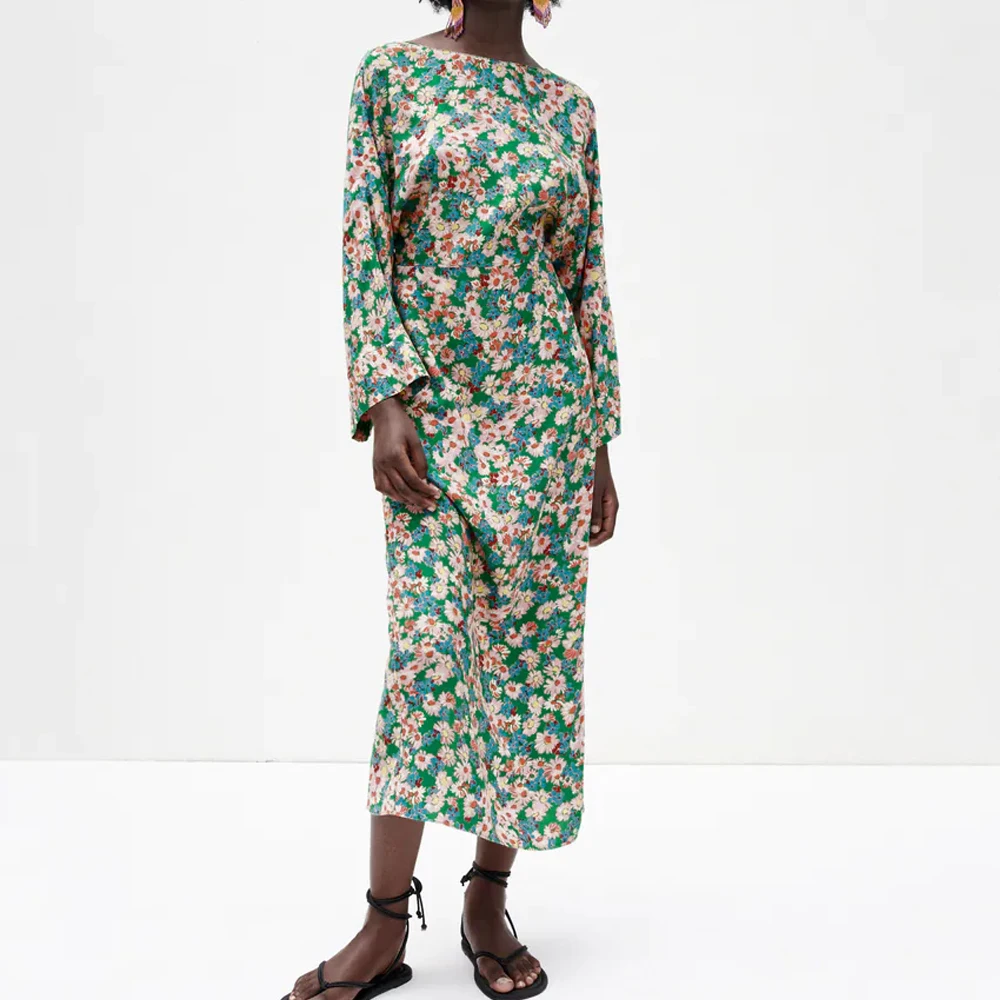 Za Spring women O Neck vintage Print Dresses Fashion Bohemia floral Vestido Back split Mid Calf Dress Elegant Backless robe 2021
Za Spring women O Neck vintage Print Dresses Fashion Bohemia floral Vestido Back split Mid Calf Dress Elegant Backless robe 2021