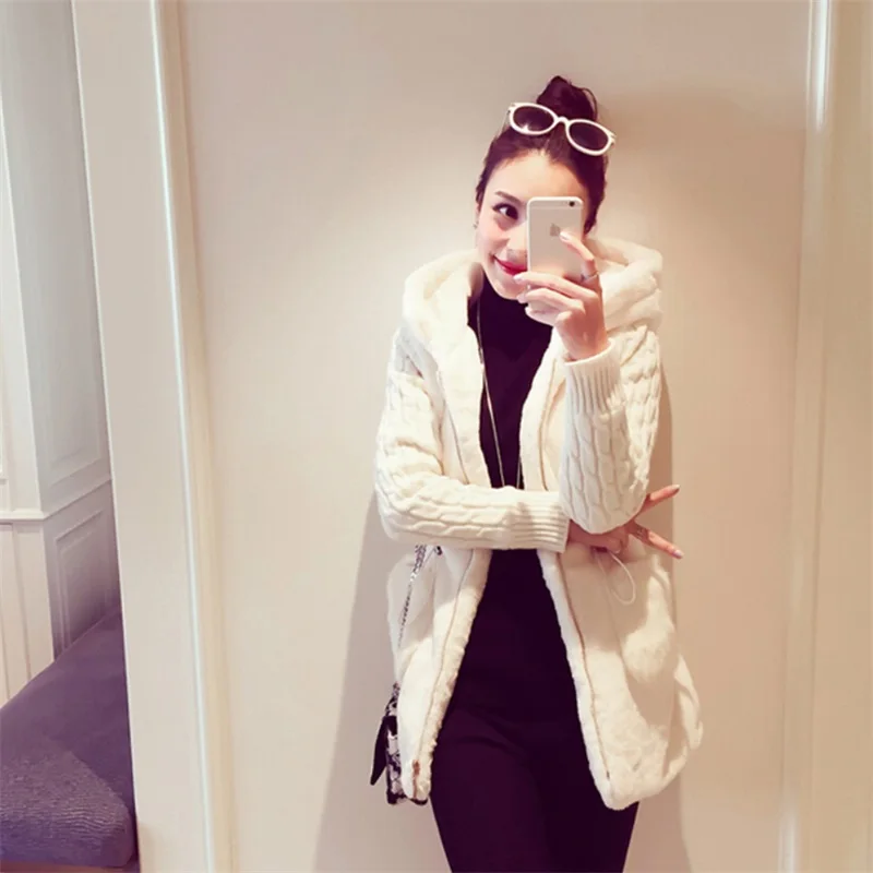 Women Fashion Plush Hooded Winter Warm Jacket Loose Knitted Jacket Winter Thick Coat Ladies Casual Coats Pocket For Female
Women Fashion Plush Hooded Winter Warm Jacket Loose Knitted Jacket Winter Thick Coat Ladies Casual Coats Pocket For Female