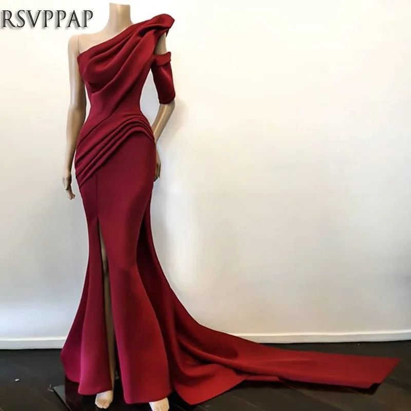Elegant Mermaid Long Evening Dress 2020 One Shoulder Short Sleeve Burgundy Female Formal Evening Party Gowns With Slit
Elegant Mermaid Long Evening Dress 2020 One Shoulder Short Sleeve Burgundy Female Formal Evening Party Gowns With Slit